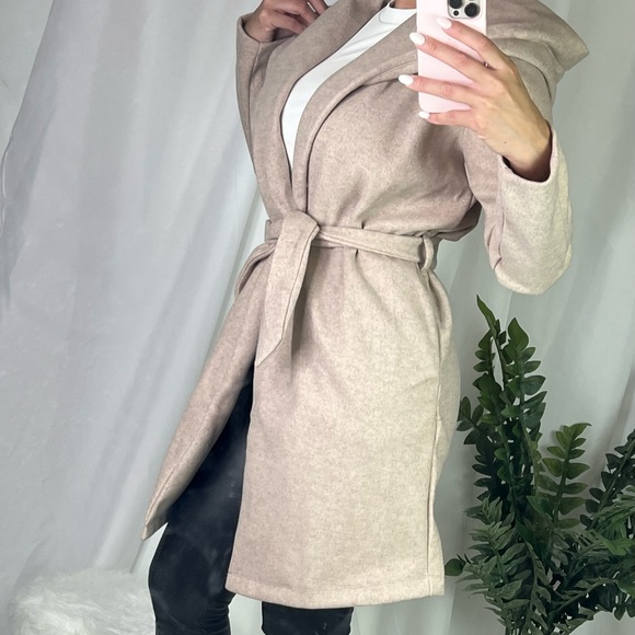 NEW Oversize Long Coat With Waist Tie Jacket camel - Picture 2 of 2